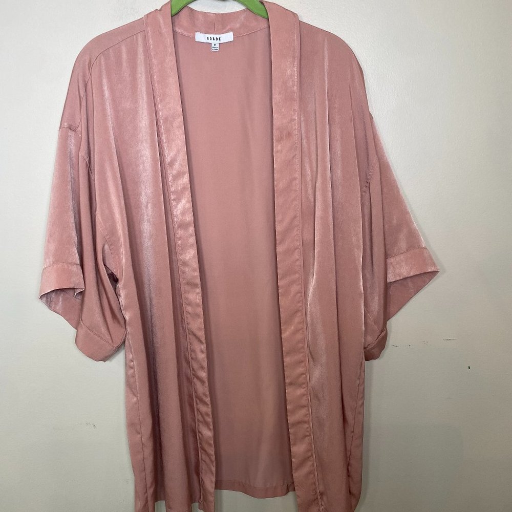 NWOT Ro & De Pink Satin Kimono Duster